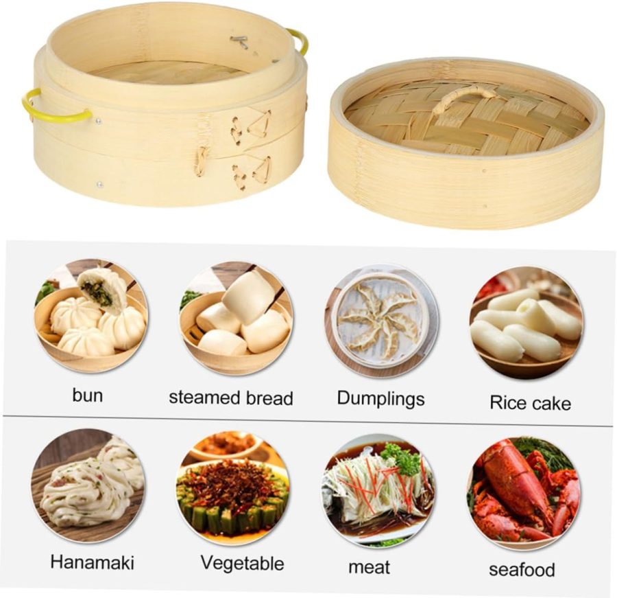 Long Lasting Bamboo Steamer Steam or Heat Food Large Size Steamer Basket Lid for Fish Seafood Beef Pork Poultry