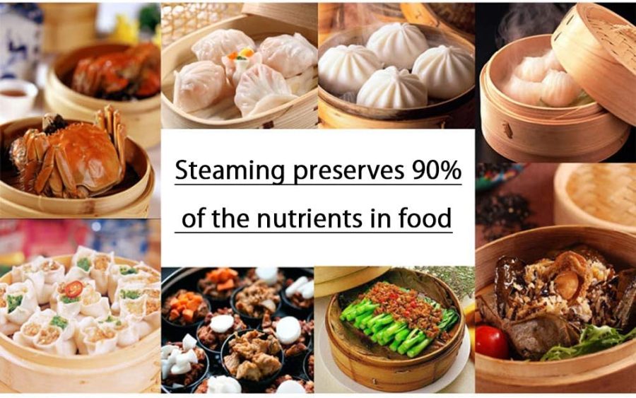 3 Tier Kitchen Bamboo Steamer with Double Stainless Steel Banding for Asian Cooking Buns Dumplings Vegetables Fish Rice - Image 2