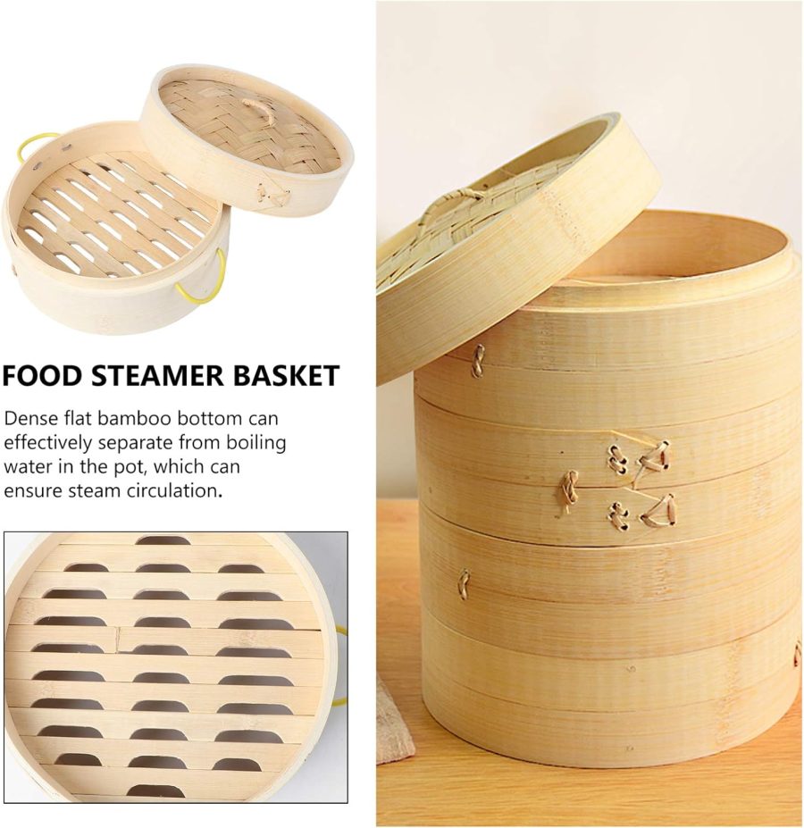 Bamboo Steamer Set of 2 Bun Steamer for Home Kitchen Steamer Cookware Steamer 18cm Diameter Sturdy Bamboo Layer Steam for Dumplings Buns Fast Safe Cooking - Image 2