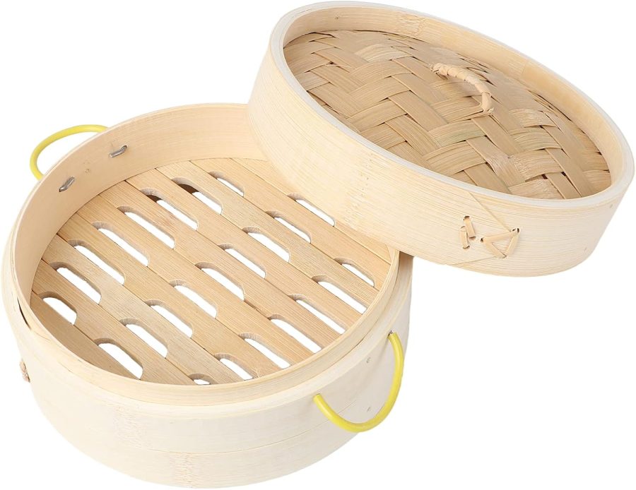 Bamboo Steamer Set of 2 Bun Steamer for Home Kitchen Steamer Cookware Steamer 18cm Diameter Sturdy Bamboo Layer Steam for Dumplings Buns Fast Safe Cooking