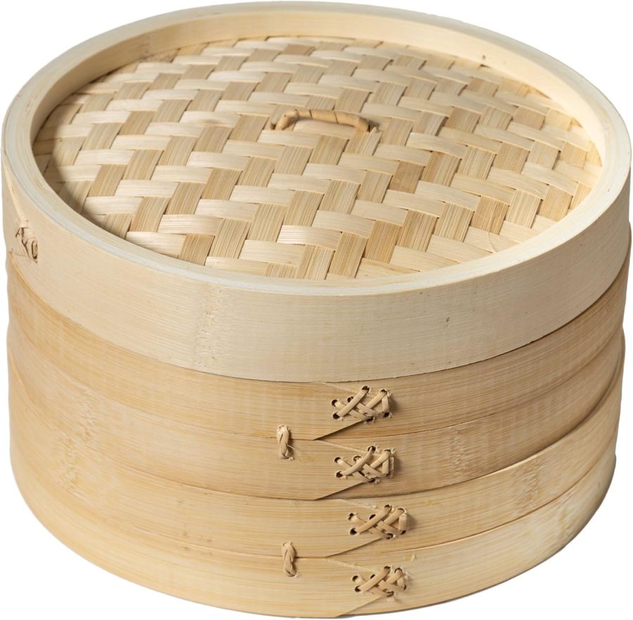 2-Tier Bamboo Steamer Baskets, 10-Inch